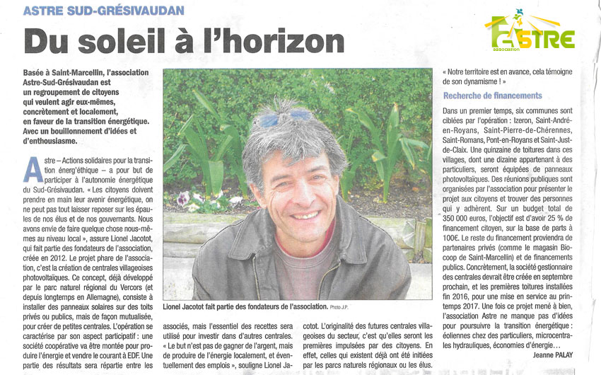 Association ASTRE revue presse 2016